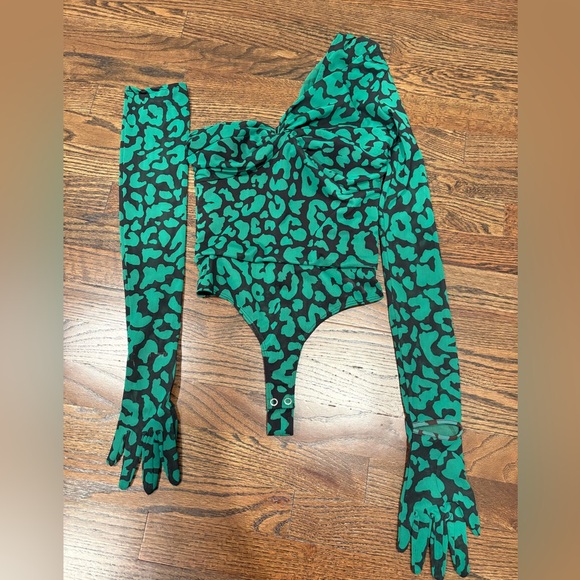 Revolve x Michael Costello Green Leopard Print Bodysuit with Gloves - Picture 3 of 5
